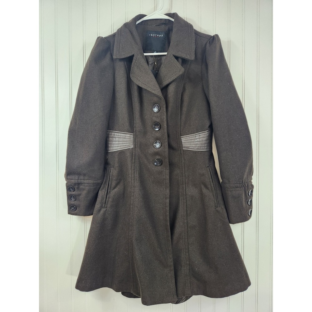 NEW Therapy Womens Brown Wool Blend Fit and Flare Peacoat Coat Size M Preppy